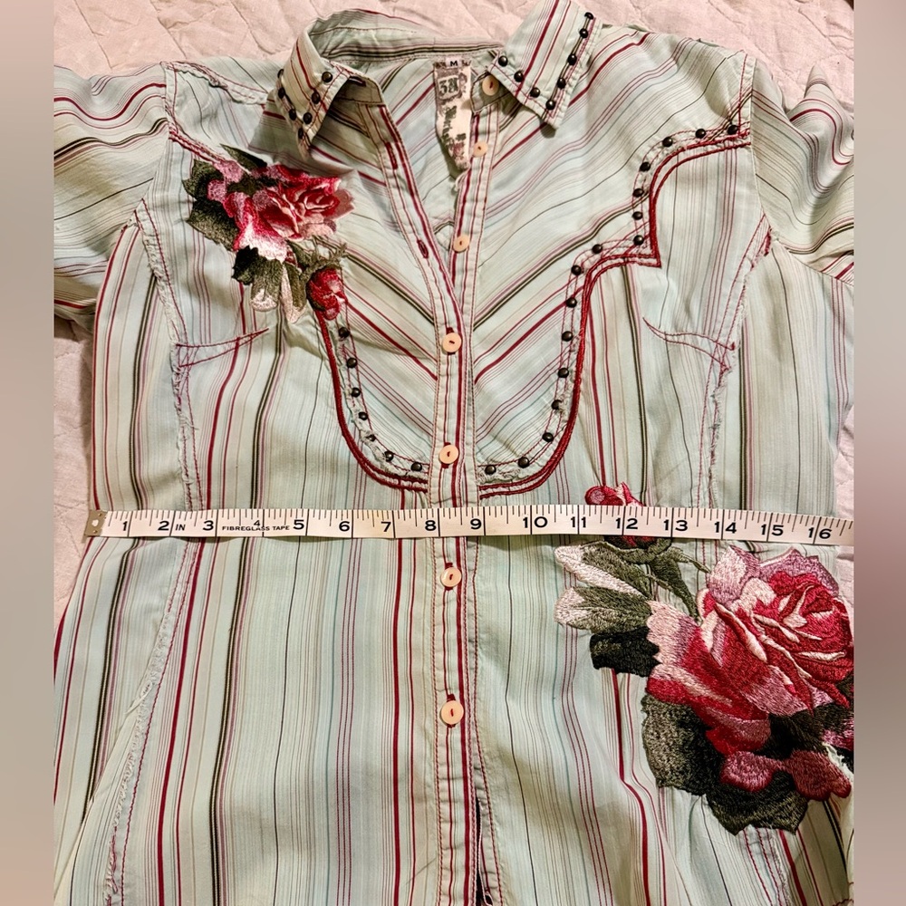 Johnny Was 3J Workshop Aqua Western Embroidered Shirt - Picture 5 of 6